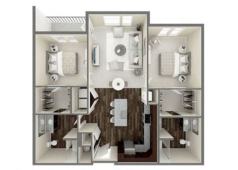 Floor plan for 2 beds, 2 baths, 1102 sqft